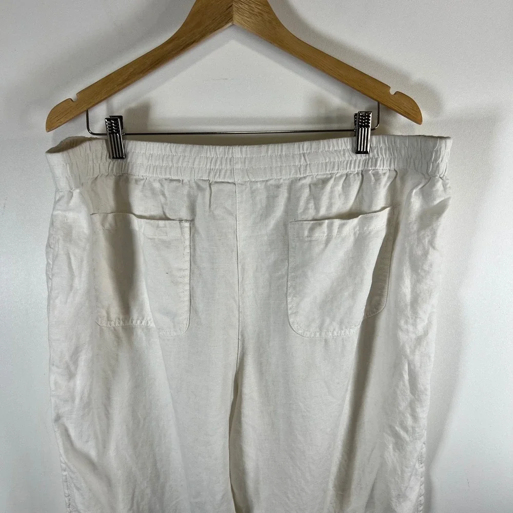 Chicos White 100% Linen Elastic Waist Straight Leg‎ Pants Womens Size 3.5 XL 18